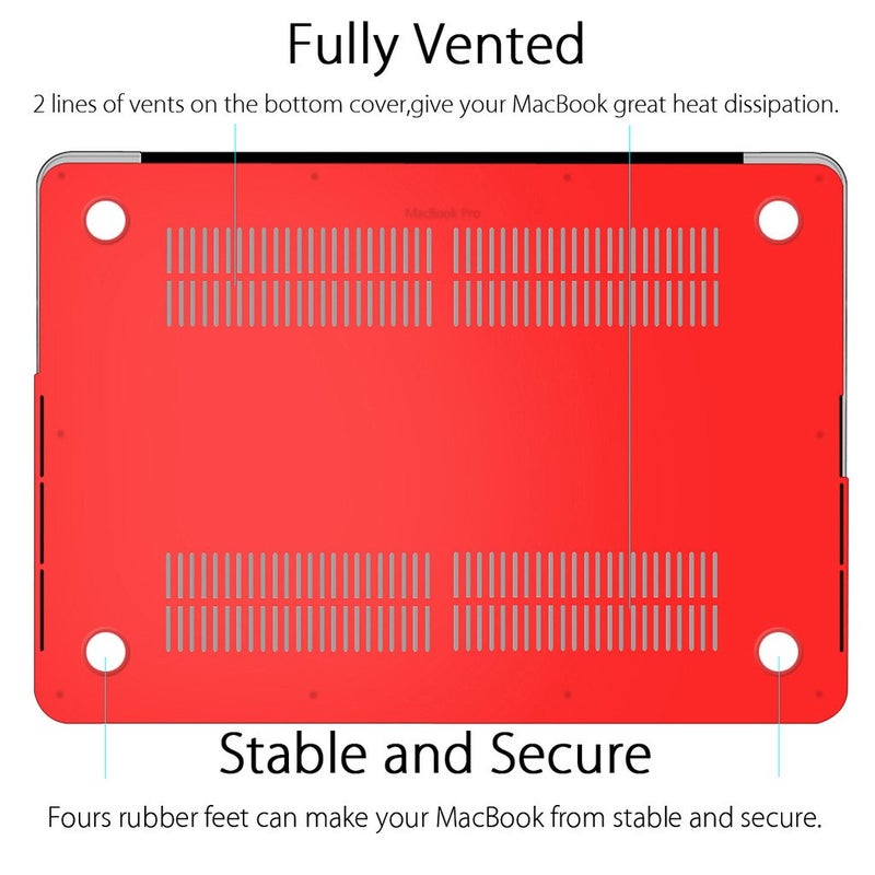 UESWILL Matte Hard Shell Case Cover Compatible with MacBook Pro (Retina, 13 inch, Early 2015/2014/2013/Late 2012), Model A1502/A1425, No CD-ROM, No USB-C, Red - Image 4